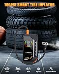 5000A Jump Starter Booster Pack with 160 PSI Air Compressor 88,8Wh 12V Battery (10L Gas/8L Diesel) Charger Booster Pack with Jumper Cables LED Light (Black)