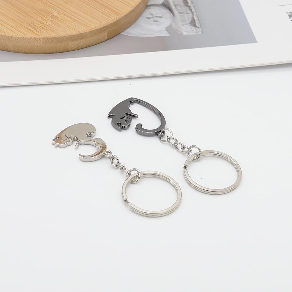 2PCS Cat Matching Keychains Bag Charms Cute Love Heart Shape Couple Key Chain Ring Gifts for Valentine's Day Boyfriend Girlfriend Wife Husband