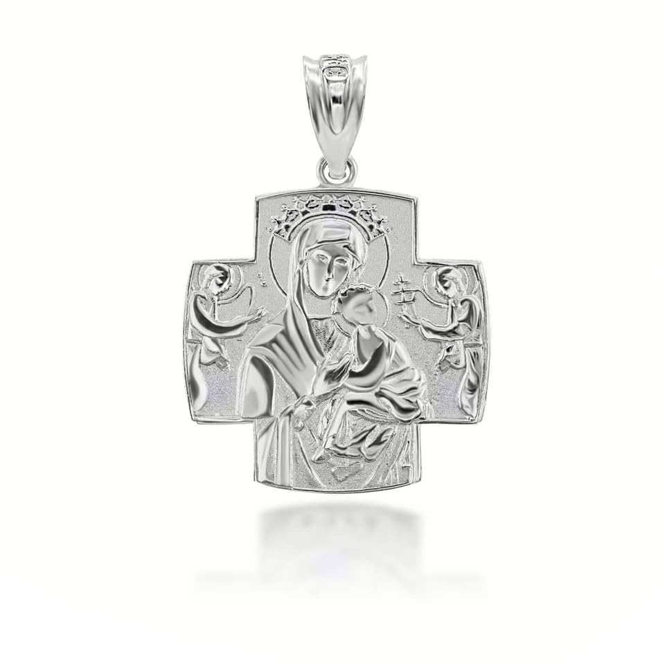 Jesus And Mary Two Sided Russian Orthodox Cross Pendant 10K Gold