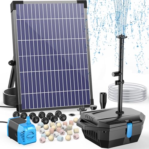 Image of Antfraer 12W Solar Fountain Pump & Pond Filter Kit - Integrated Filtration System with 4 Nozzles, 6.6FT PVC Tubing Pond Filter for Outdoor Ponds, Gardens, Waterfalls, Fountains