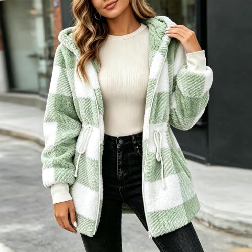 Sherpa Fleece Jacket Women Hooded Zip Coat Plush Collar Casual Winter Wear - image 3