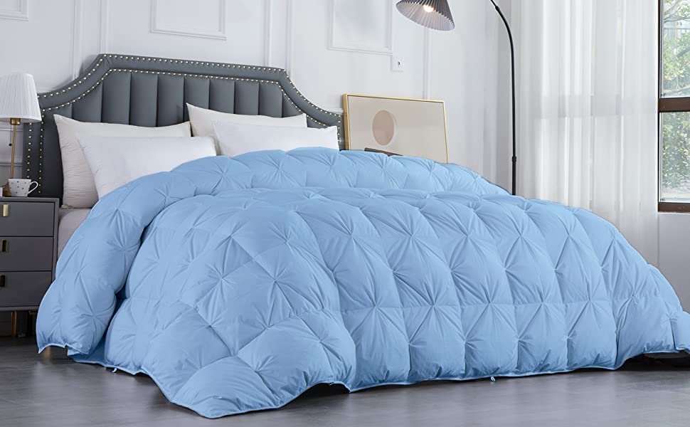 Box Plate 1400-TC All Season Down Alternative comforter Oversized Queen Size 98 x 98 Inches Pinch Pleated / Pintuck Comforter Egyptian Cotton 600 GSM Micro Fill Power & All Side Corner Tabs