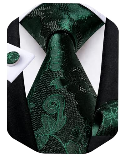 Image of DiBanGu Mens Paisley Tie Sets Silk Jacquard Woven Floral Necktie and Pocket Square Cufflinks Wedding Business Party