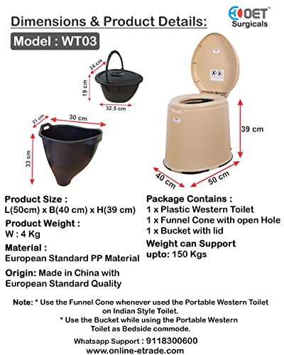 Image of European Standard Portable Western Toilet For Elders And Disabled People (Wt03) - Plastic