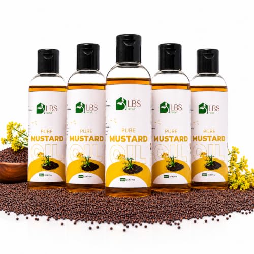 Image of Pure Mustard Oil 100% Extra Virgin Cold Pressed | Natural Carrier for Hair, Scalp & Skin Care | Deep Moisturizing Formula for Healthy Looking Hair & Daily Massage | 100ml (Pack of 5)