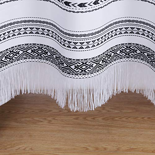 Sd Sdliving Boho Nally Black Stripes Yarn Dyed Polyester Tassel Boho Shower Curtain,Waterproof Handmade Trim Shower Curtains For Bathroom,Fringe Border Fabric Bath Curtains,72" W X 72" H #TOP4