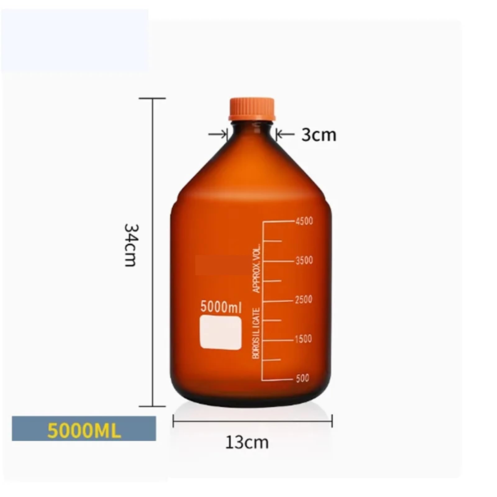Butelka na odczynniki, Duża bursztynowa szklana butelka testowa z odczynnikiem, zakrętka, gruba ściana, laboratoryjna, skalowana, 2000-20000 ml(2000ml)