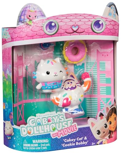 Gabby's Dollhouse: The Movie, Cakey Cat and Cookie Bobby, Toy Figures with 2 Accessories, Kids Toys for Girls and Boys Ages 3 and Up