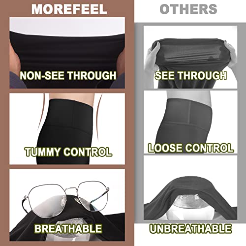 Image of MOREFEEL 3 Pack 8 inch High Waisted Biker Shorts for Women, Casual Summer Knee Length Tummy Control Running Athletic Yoga Shorts