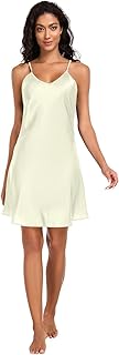Vestido de satén para mujer, color amarillo claro, vestido sexy de satén con cuello en V, talla S