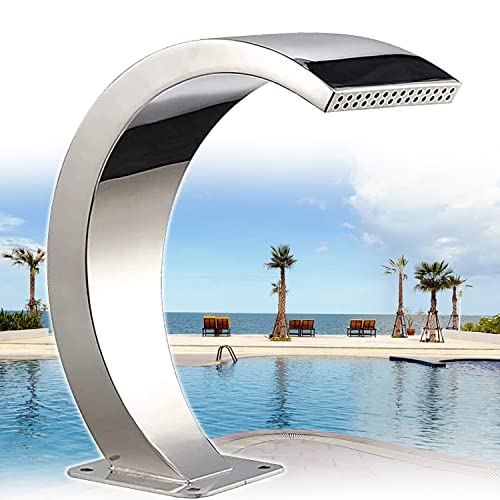 Fontaine Cascade en Acier Inoxydable 304 pour Piscine, décoration élégante pour Bassin extérieur, Design incurvé avec Un Flux apaisant, Installation Facile, Options de 25 à 31 Pouces pour Un