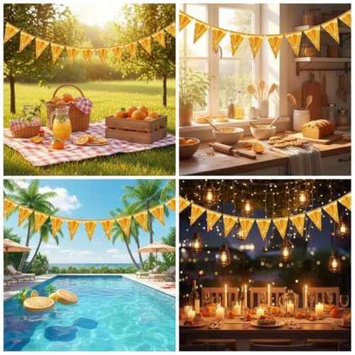 Image of Gersoniel 5 Pcs Orange Party Decorations Citrus Pennant Banner