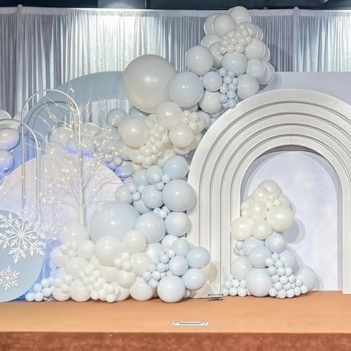 Image of Pastel Blue and White Balloons, 12 Inch 35PCS Light Baby Blue Pearl White with Clear Latex Balloon for Boys Birthday Bachelorette Party Bridal Baby Shower Winter Holiday Party Decorations Supplies