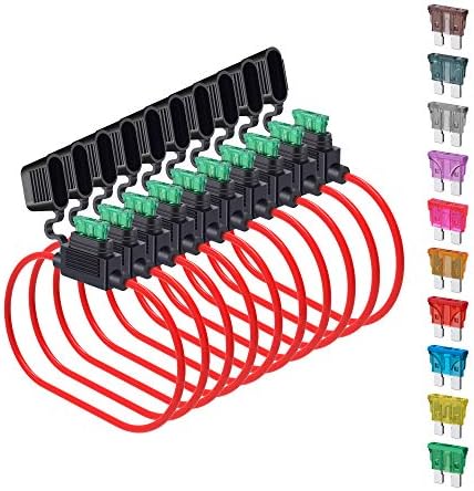 SIM&NAT - Soporte de fusible de calibre 14 ATC/ATO, 10 paquetes de portafusibles de hoja automotriz en línea con 50 fusibles estándar para automóvil, fusibles de repuesto automotriz 1A, 2A, 3A, 4A,