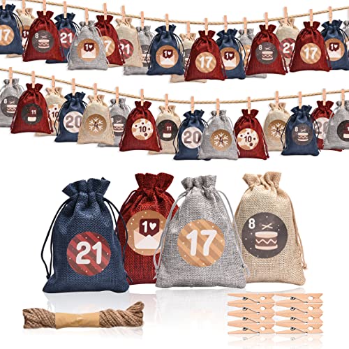 Adventskalender zum Befüllen- 24 Stück Jutesäckchen Weihnachtskalender Stoffbeutel Jutesäckchen 10x14cm | Weihnachtsdeko Tüten Geschenktüten Weihnachten mit individuellen DIY Designs Cover