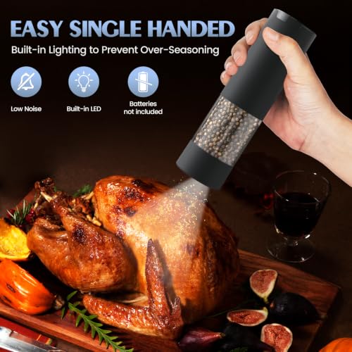 Image of Electric Salt and Pepper Grinder Set Automatic Battery Pepper Mill Shakers Adjustable Coarseness Upgraded Larger Capacity with Led Home and Kitchen Appliances(Dark Gray)