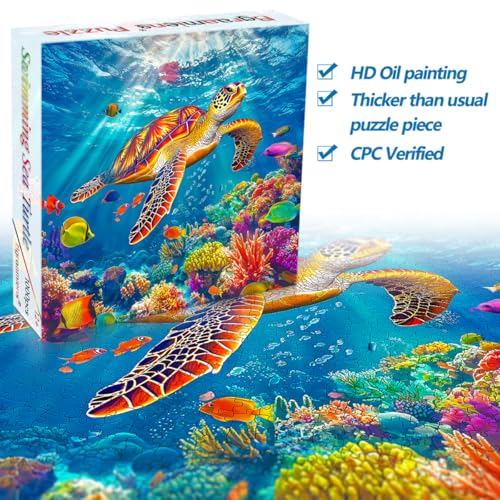 Bgraamiens Colorful Ocean Underwater Puzzle for Adults - Swimming Sea Turtle 1000 Piece Jigsaw Puzzle, Challenging and R
