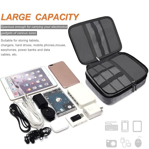 Image of Aliens Double Layer Gadget Travel Tech Organizer Case Bag Pouch /Electronic /Toiletry Organiser /Cosmetic Kit Polyester Water-Proof for Ipad,Charger,Hard Disk,Cables,Laptop & PC Accessories-Grey