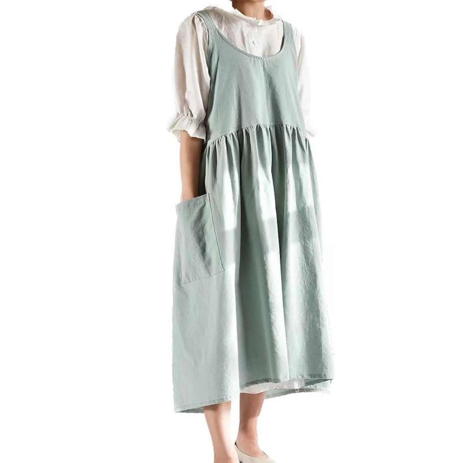 Cotton and linen Kitchen Cooking Aprons Dress for Women with Pockets Cute for Baking Painting Gardening Cleaning