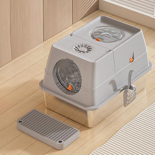 Arenero cerrado para gatos Luocute acero inoxidable grande miniatura 6