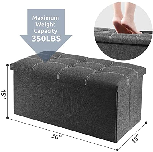 Image of ABTRIX WITH AB 30 inches Storage Ottoman Bench, Foldable Footrest Shoe Bench with 80L Storage Space, End of Bed Storage Seat, Support 150kg, Linen Fabric, Grey