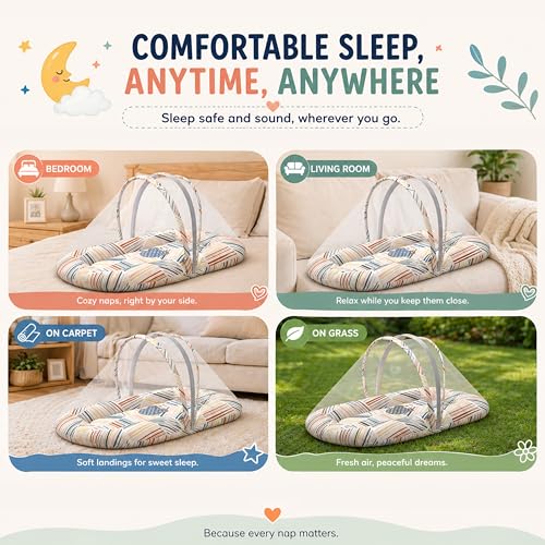 Image of StarAndDaisy 3 in 1 Baby Nest Mosquito net for Sleeping - Newborn, Mosquito net for Baby /Soft and Comfortable, Washable Cotton Design for 0-12 Months Baby (Check Print)