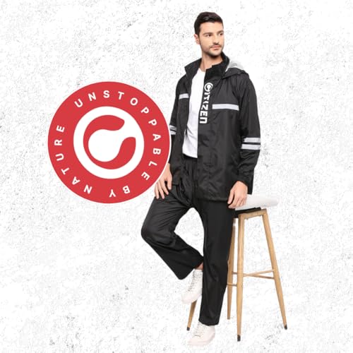 Image of Citizen Raincoat for Men with Adjustable Hood, Waterproof Pant and Carry Pouch | Reflective Strips Standard Length| Double Layered Tapping Rubberized Fabric | Durable & Lightweight Rainsuit