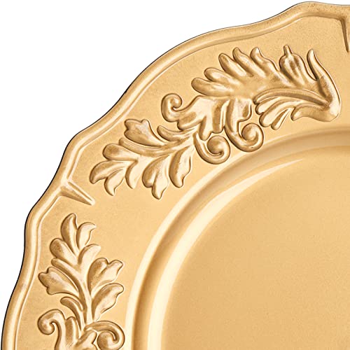 Hiceeden Set Of 12 Gold Charger Plates, 12.8" Floral Rimmed Plastic Chargers For Dinner Plate, Decorative Table Charger Service Plates For Table Setting, Party, Weddings, Event #TOP2