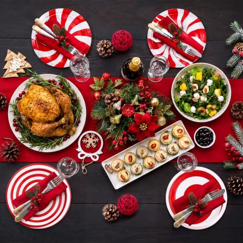 Image of Fourluoo 96 Pcs Christmas Candy Paper Plates 7 Inch Christmas Disposable Peppermint Dinner Plates for Xmas Birthday Party Table Decoration Supplies