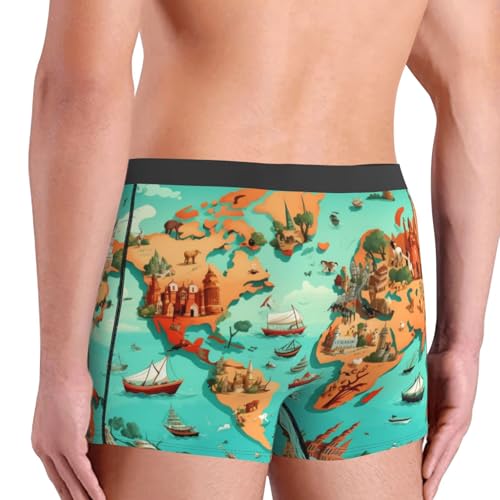 Men's Boxer Briefs World Map Sea Pattern Underwear For Men Soft Elastic Boxer Shorts For Boys Adult4