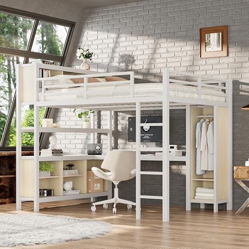 CZBZ Queen Loft Bed with Wardrobe and Desk