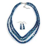 avalaya parure collier et boucles d'oreilles pendantes en cristal à facettes multirangs argenté/bleu caméléon 44 cm longueur 6 cm, taille unique, verre