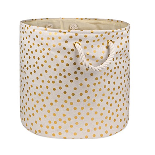 Image of DII Polyester Storage Bin, Gold Metallic Collection Collapsible with Handles, Large Round, Natural Off-White