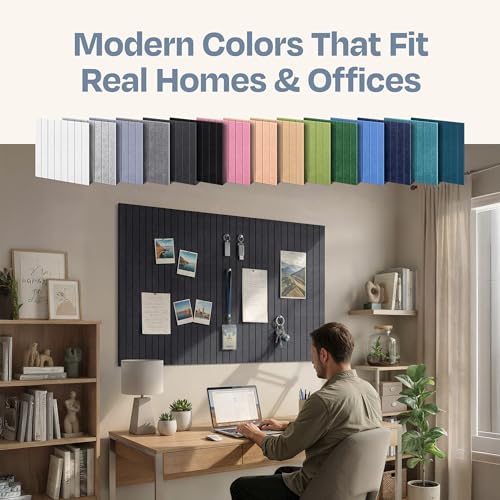 Image of X-Large Cork Board Alternative 12-Pack Felt Bulletin Board Thick and Decorative Pin Board for Home Office Walls 47.24 x 35.43 Inches with 72 Adhesive Tabs - [Dark Gray]