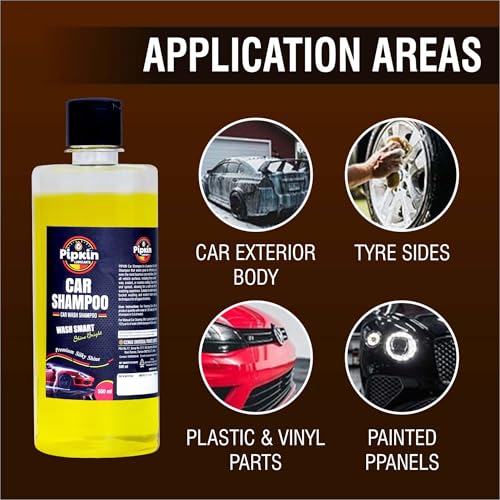 Image of Pipkin Car wash Shampoo 500 ml (Pack of 4) | High Foam for Deep Cleaning | Remove Tough Dirt | Safe on Paint | pH Neutral