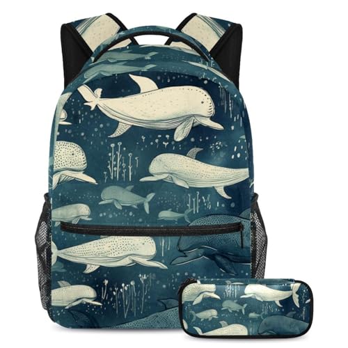 Sac à dos baleines bleu grand volume anti mal de dos pour ado