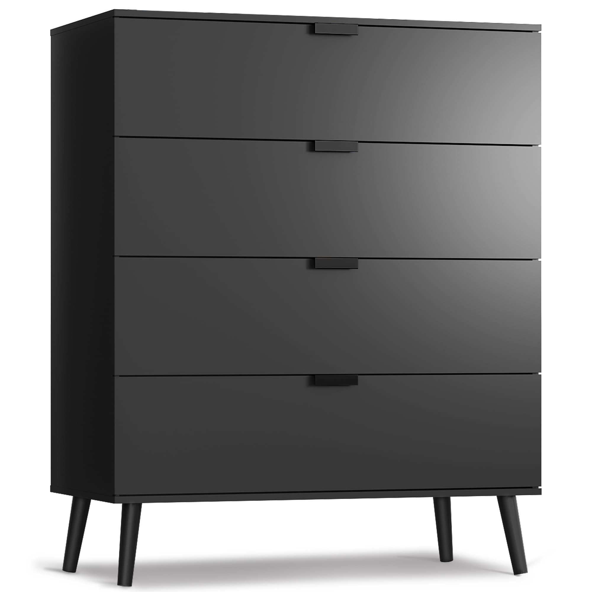 WLIVE 4 Drawer Dresser for Bedroom, Wooden Black Tall Dresser, Modern Dressers with Sturdy Metal Handle, Small Chest of Drawers for Living Room,