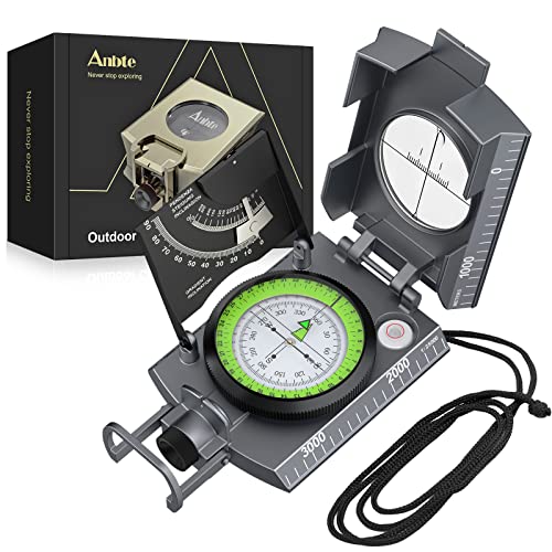 Anbte Kompass Militär Marschkompass mit Klinometer Professioneller Navigation Compass mit Tragetasche Wasserdichter Compass für Jagd Camping Wandern Outdoor-Aktivitäten (Grau)