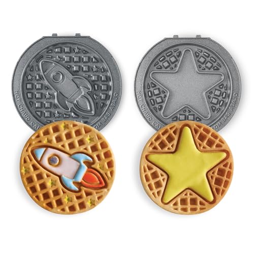Image of Dash MultiMaker Mini System Removable Plate Set - Ceramic, Nonstick Replacement Plates for Fun-Shaped Waffle Breakfast - Waffle Maker Not Included - 4-Inch - Two-Pack - Rocketship & Star