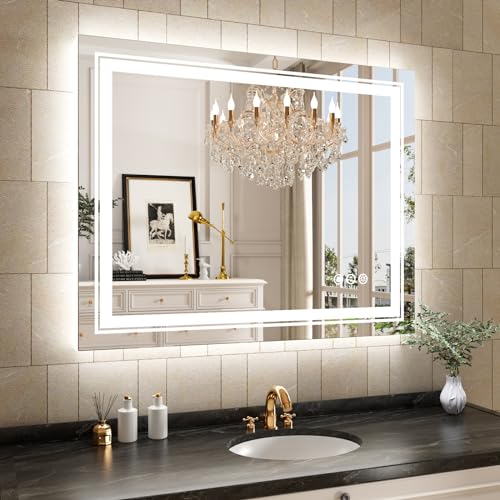 Image of WTTY LED Bathroom Mirror with Light 40 inchx32 inch,Modern LED Mirror for Bathroom,Stepless Dimmable Lighted Bathroom Mirror with Anti-Fog,Memory Function,Shatter-Proof