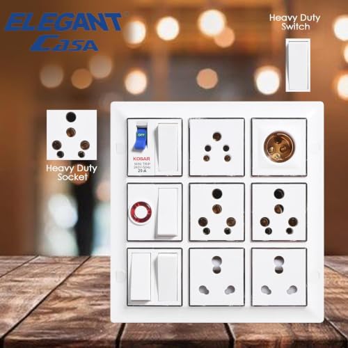 Image of Elegant Casa 16 Amp Electric Extension Board, White, 220V | PTC Connector, Heavy Duty Multi Sockets, Switches and MCB, High Power 2500W , No Cable Cord With Internal Wiring