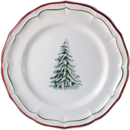Gien - Filet Noel Dessert Plate - White Gien - Filet Noel Dessert Plate - White