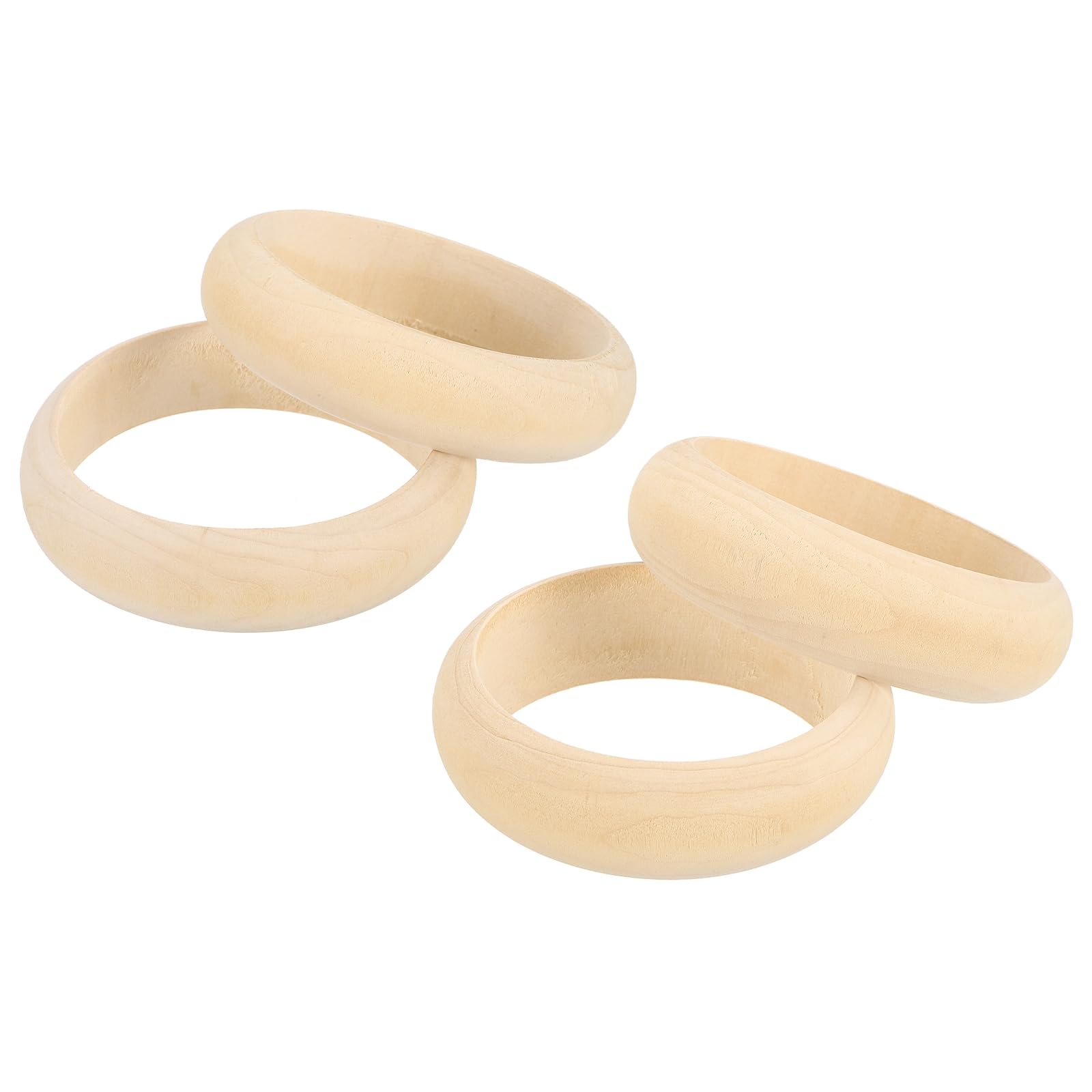sourcing map 4 Pcs Wood Bangle Bracelets, 85.5mm/84mm OD 70mm/67mm ID Unfinished Smooth Round Wooden Rings Natural Wood Color Circle Bangle DIY Macrame Rings for Jewelry Making Home Decor