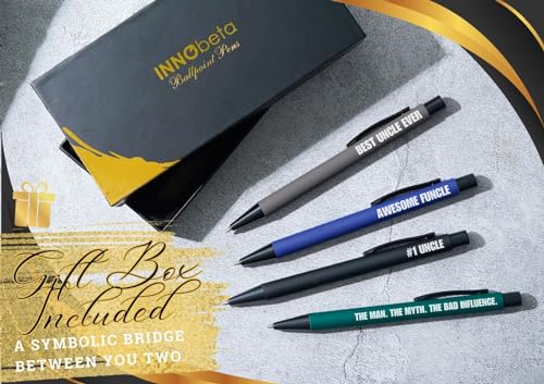 InnoBeta Uncle Gifts from Niece Nephew - The Man The Myth The Bad Influence - Funcle Best Uncle Ever Gag Ballpoint Pens Set of 4