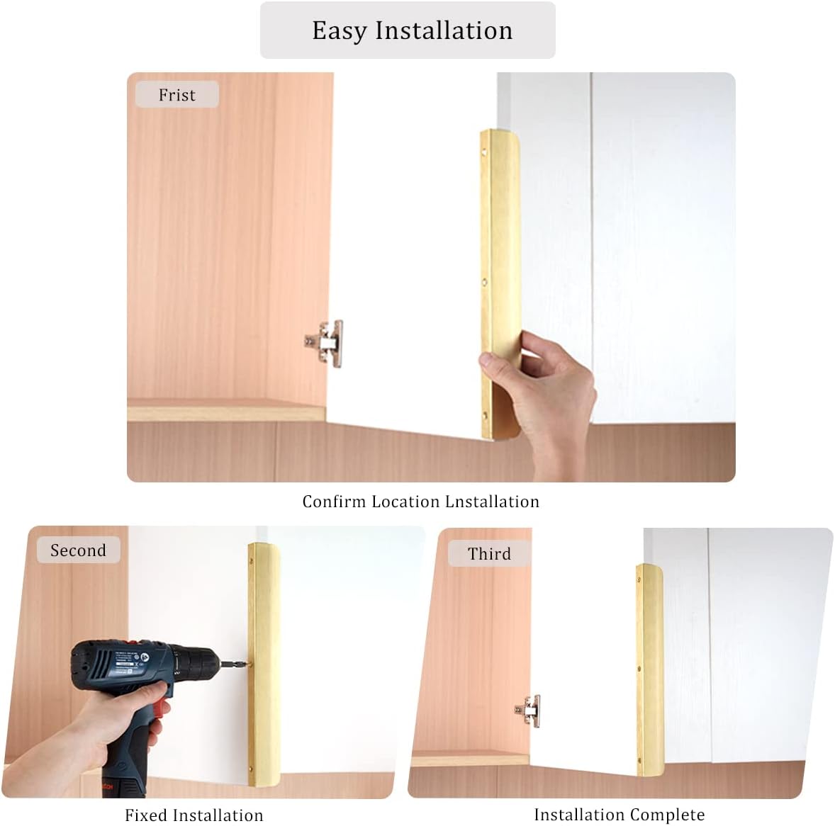 Satanga Edge Finger Pulls for cabinets Kitchen Invisible Hardware Concealed Drawer Pull Aluminum Hidden Door Long Handles Pack of 5 Modern Brushed Brass 11.81" Overall Length Easy Installation