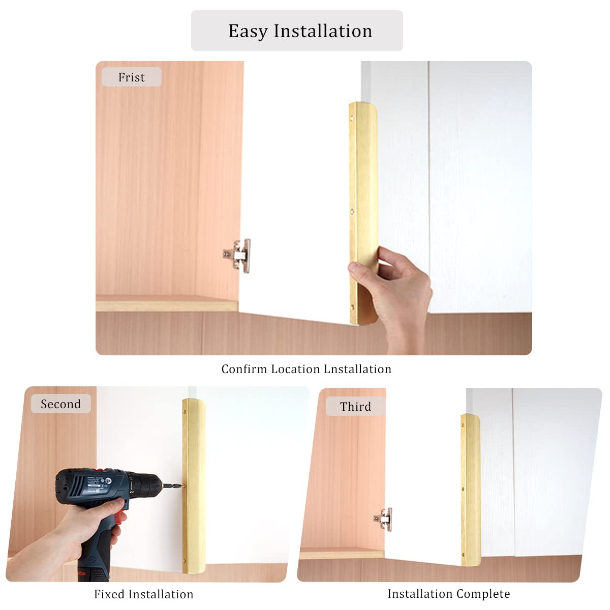 Satanga Edge Finger Tab Pull for cabinets Kitchen Concealed Drawer pulls Aluminum Flat Hidden Back Mount Door Handle for Home 10Pack Modern Brushed Gold 7.87" Overall Length Easy Installation