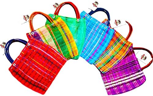 Alondra's Imports®️ NEW (TM) Uniquely Designed, Mini Mexican Tote Favor Bags (Mexican Candy Bags - Mexican Mercado Bags - Mexican Mesh Bags - Bolsas Para Fiestas) 10 x 7 - Multi-Colored (12 PACK)
