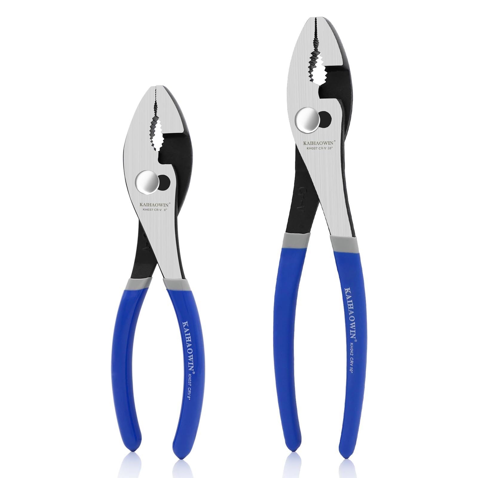 KAIHAOWIN Slip-Joint Pliers 8"& 10" Set of 2, Large Pliers Cr-V Heavy Duty Serrated Jaw with Rubber Grip Handle Plier Tool
