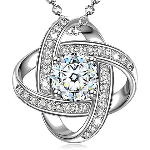 ANGEL NINA 14K White Gold Plated Sterling Silver Cubic Zirconia Necklace for Women Christmas Necklace Gifts for Women Surround Collection Cover