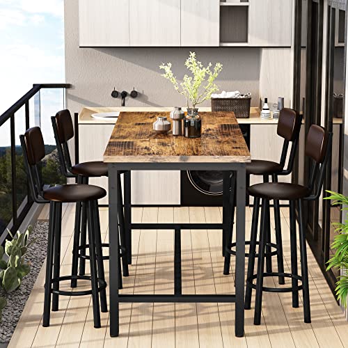 image for Lamerge Bar Table and Chairs Set Industrial Wood Kitchen Dining Table 